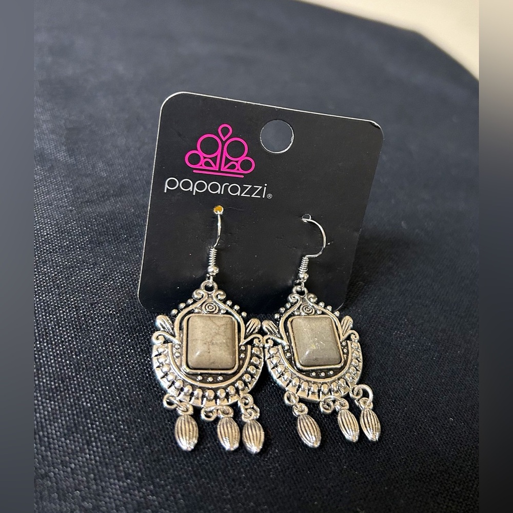 Light Grey Paparazzi Ornate Earrings